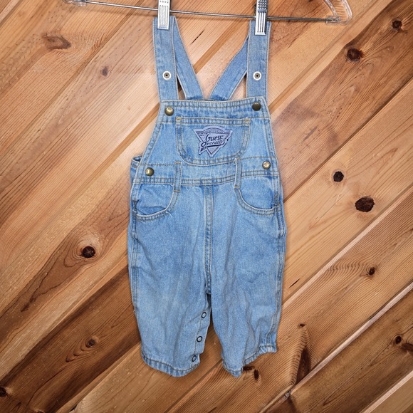 Vintage 80s Baby Guess Blue Denim Jean‎ Overalls Kids Size 9M USA Made - Picture 1 of 9